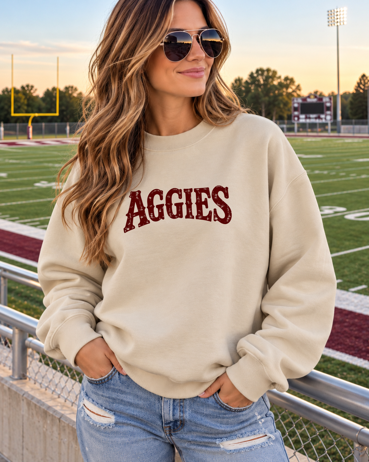 Aggies Vintage Collegiate Crewneck Sweatshirt | Maroon Game Day Pullover
