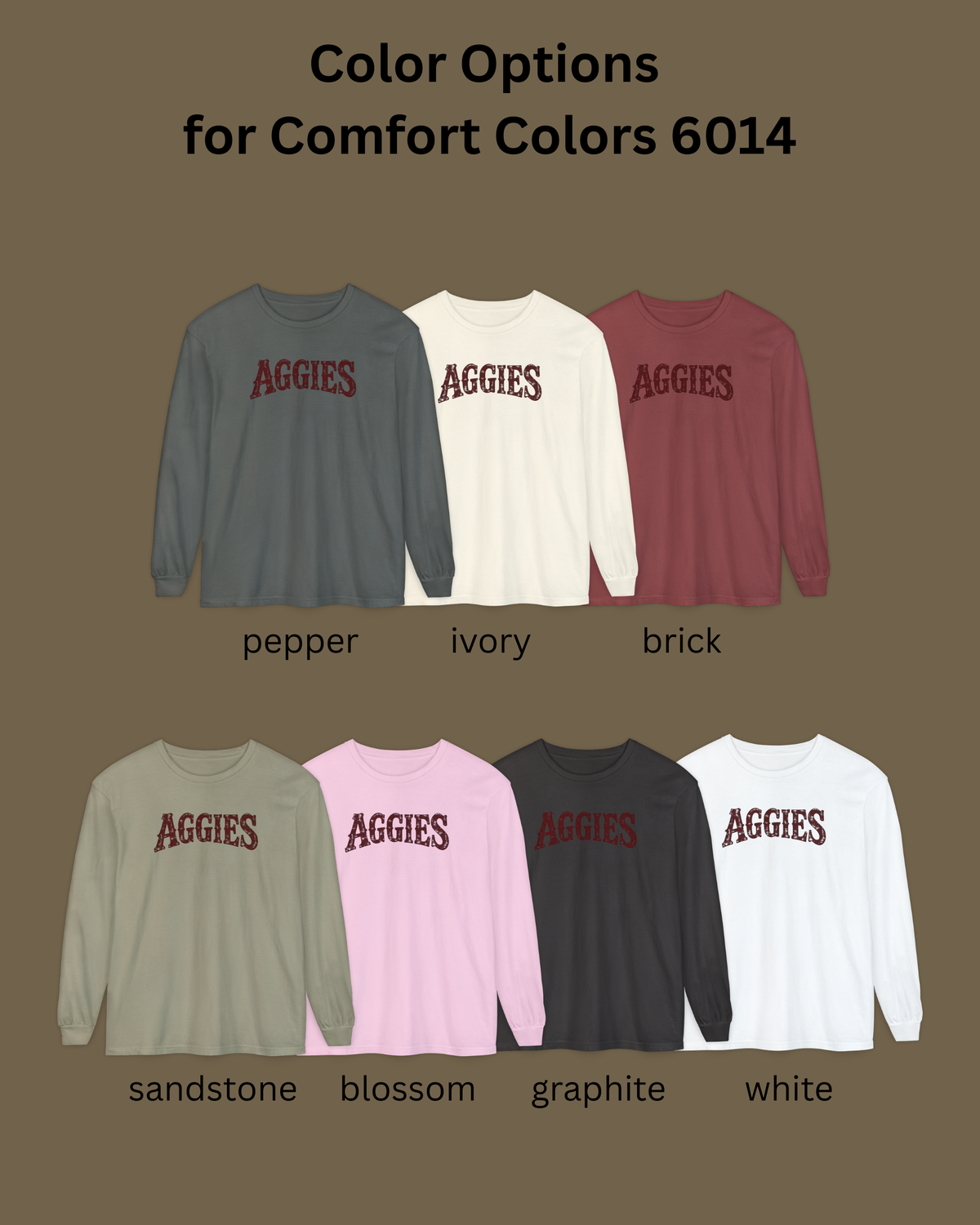 Aggies Vintage Collegiate Long Sleeve Tee | Comfort Colors 6014