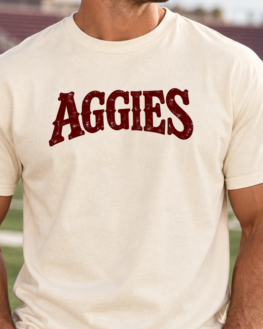 Aggies Vintage Collegiate Graphic Tee | Maroon Game Day Shirt
