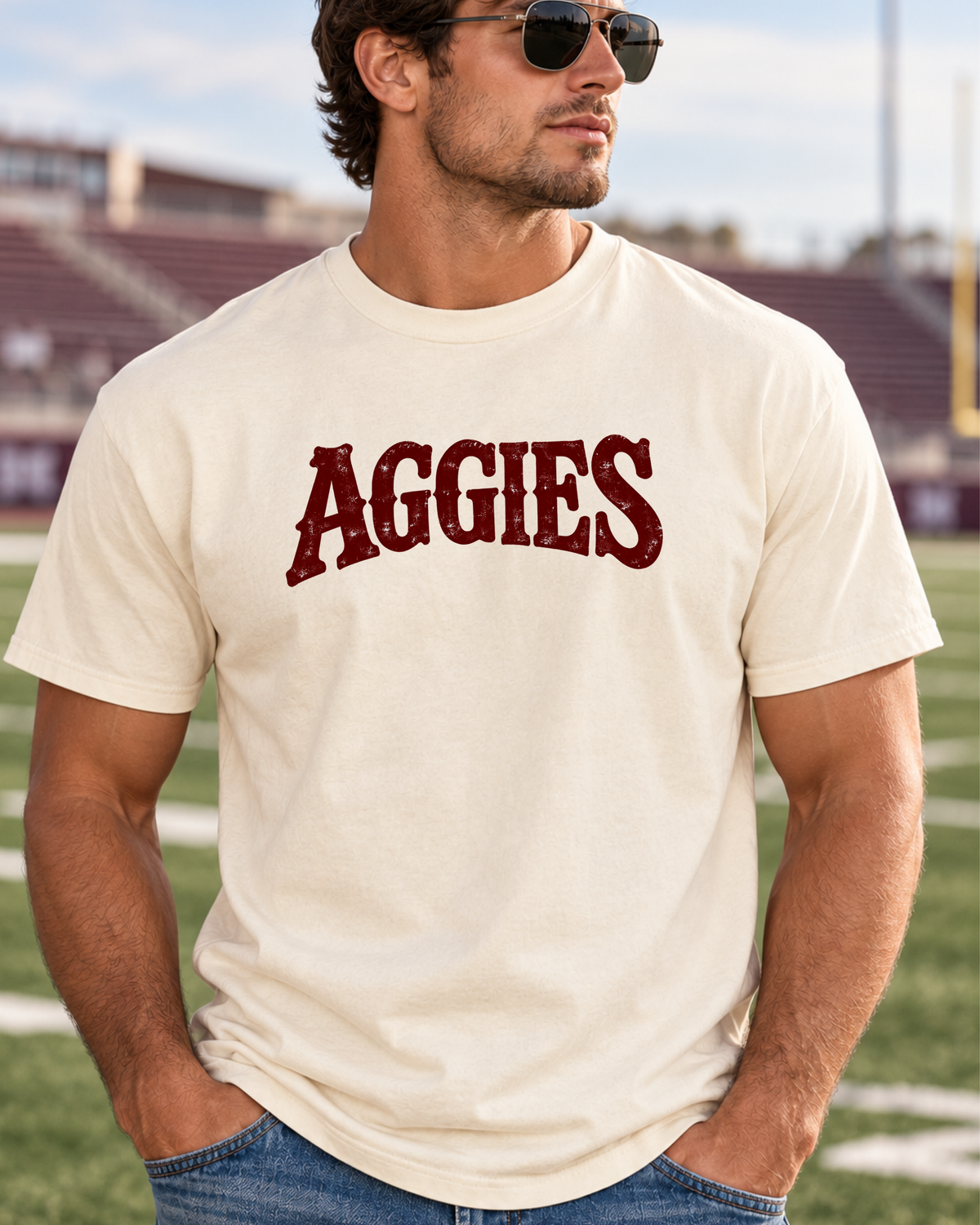 Aggies Vintage Collegiate Graphic Tee | Maroon Game Day Shirt