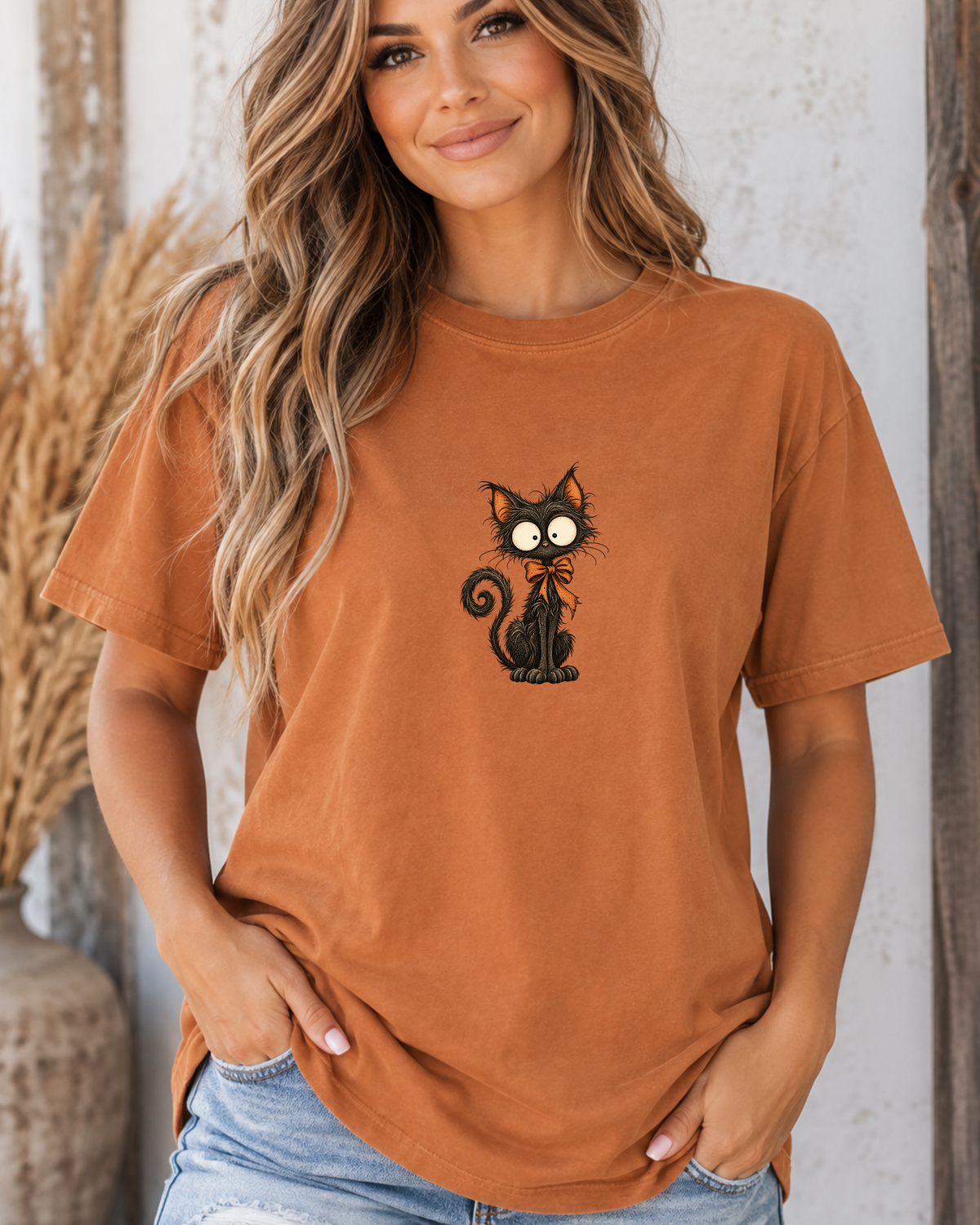 Black Cat Halloween Graphic Tee | Vintage Spooky Cat Shirt | Comfort Colors 1717