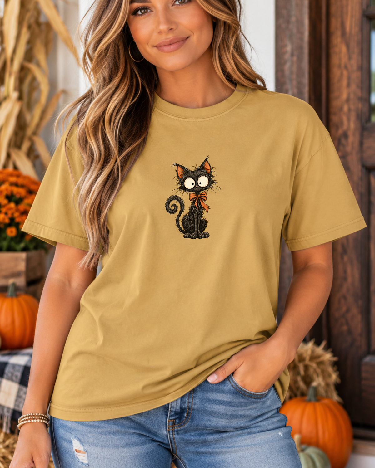 Black Cat Halloween Graphic Tee | Vintage Spooky Cat Shirt | Comfort Colors 1717