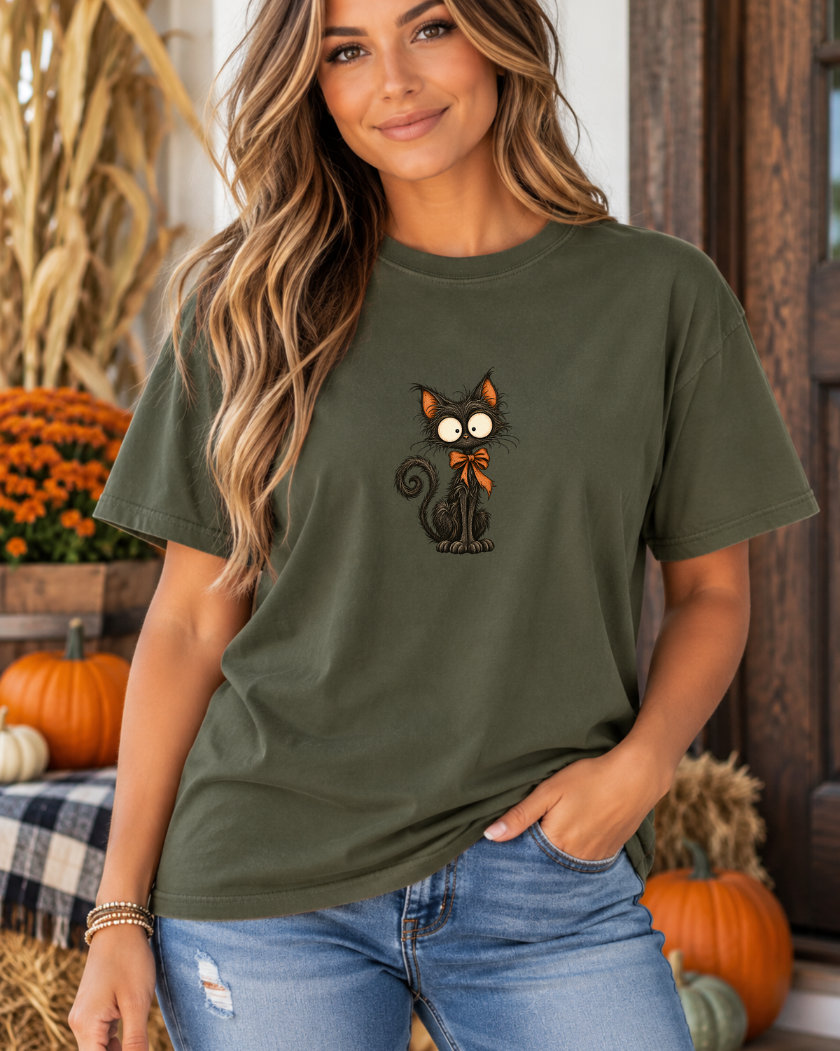 Black Cat Halloween Graphic Tee | Vintage Spooky Cat Shirt | Comfort Colors 1717