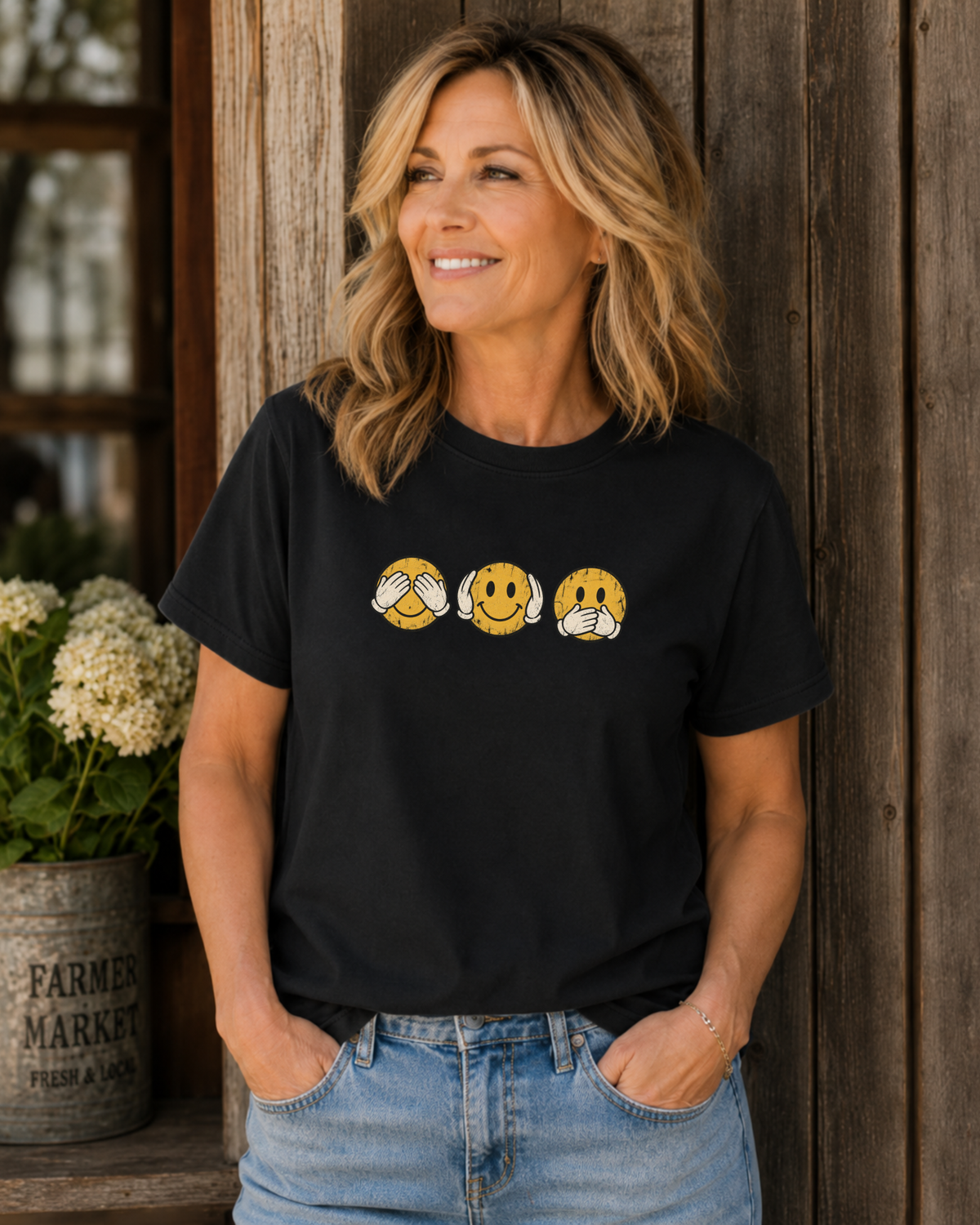 See No Evil Emoji Graphic Tee | Retro Smiley Face T-Shirt