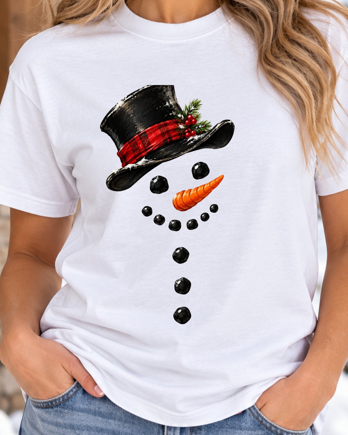 Classic Snowman Face T-Shirt | Christmas Holiday Graphic Tee