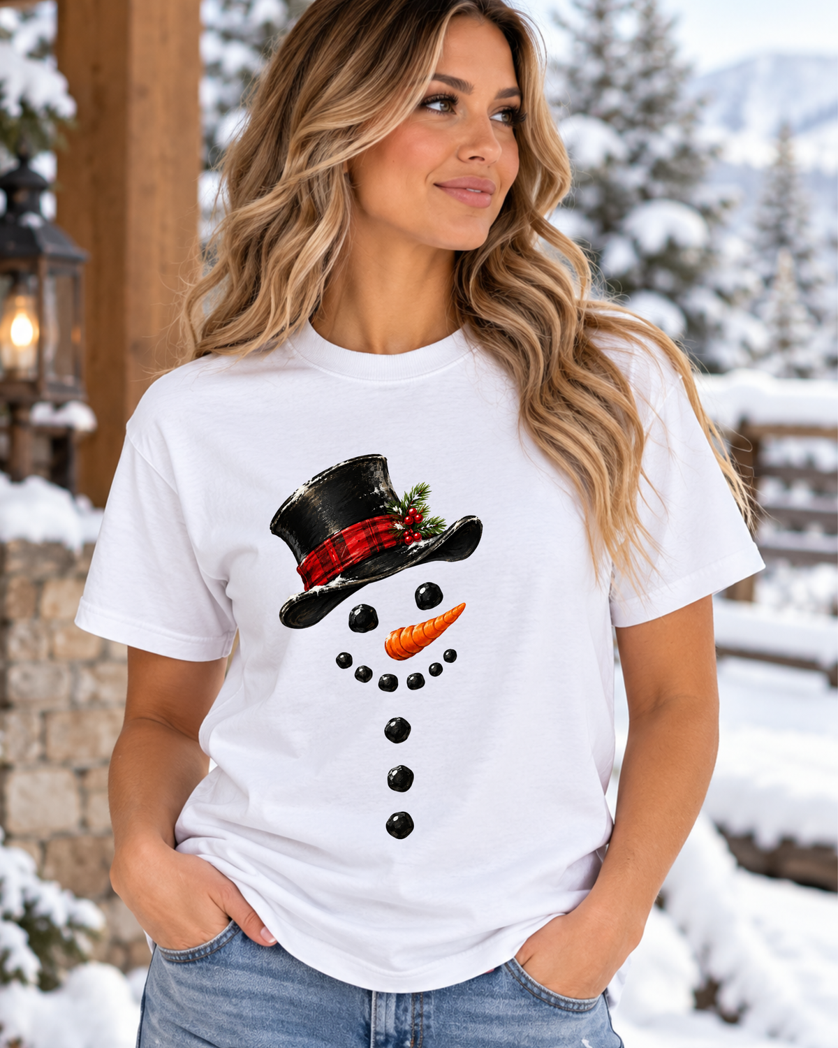 Classic Snowman Face T-Shirt | Christmas Holiday Graphic Tee