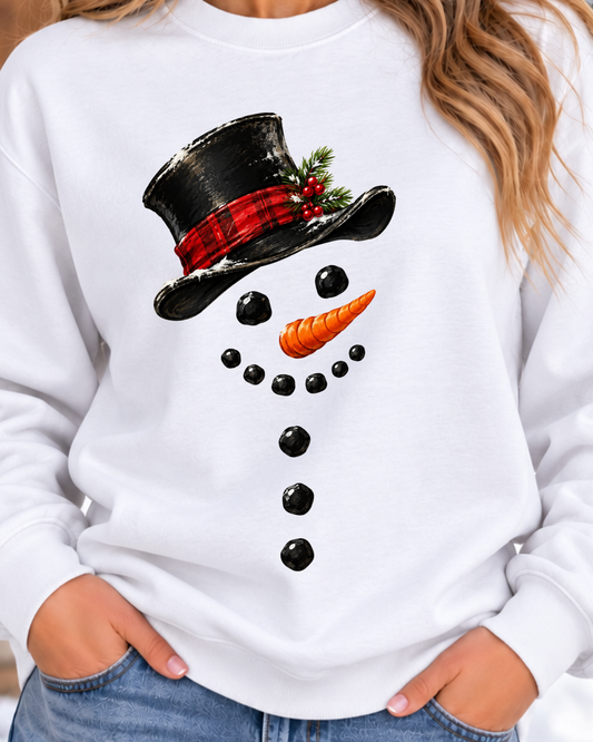 Snowman Face Black Top Hat Crewneck Sweatshirt