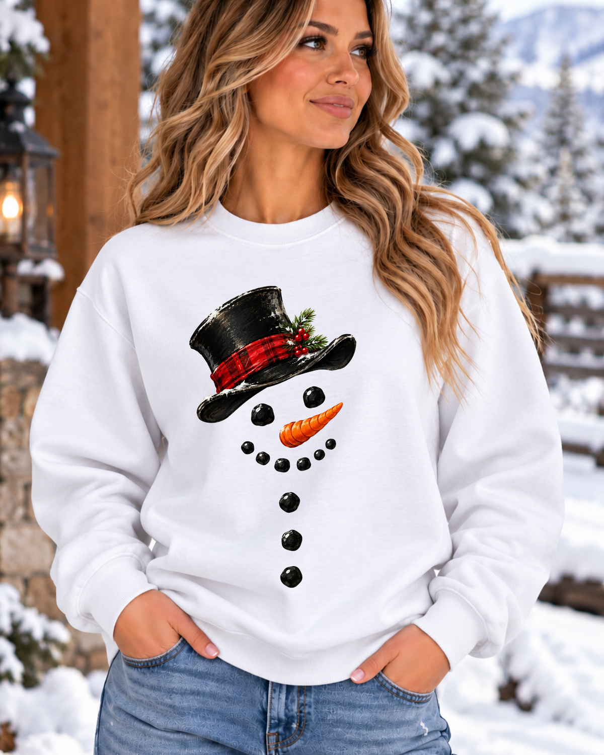 Snowman Face Black Top Hat Crewneck Sweatshirt