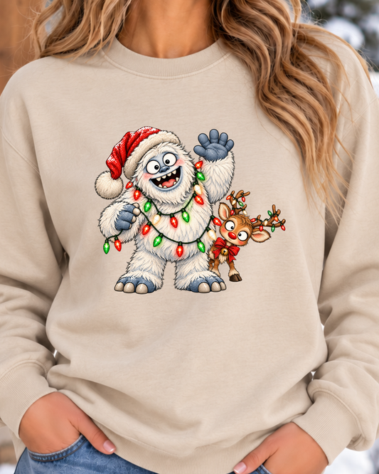 Cute Christmas Yeti & Reindeer Sweatshirt | Whimsical Holiday Crewneck