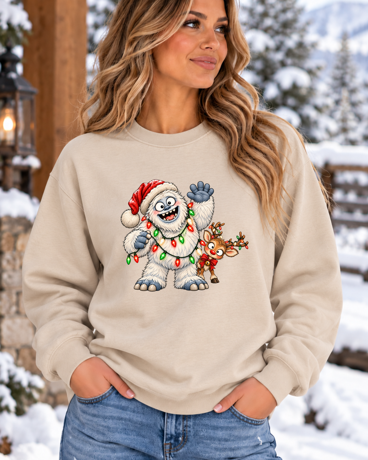 Cute Christmas Yeti & Reindeer Sweatshirt | Whimsical Holiday Crewneck