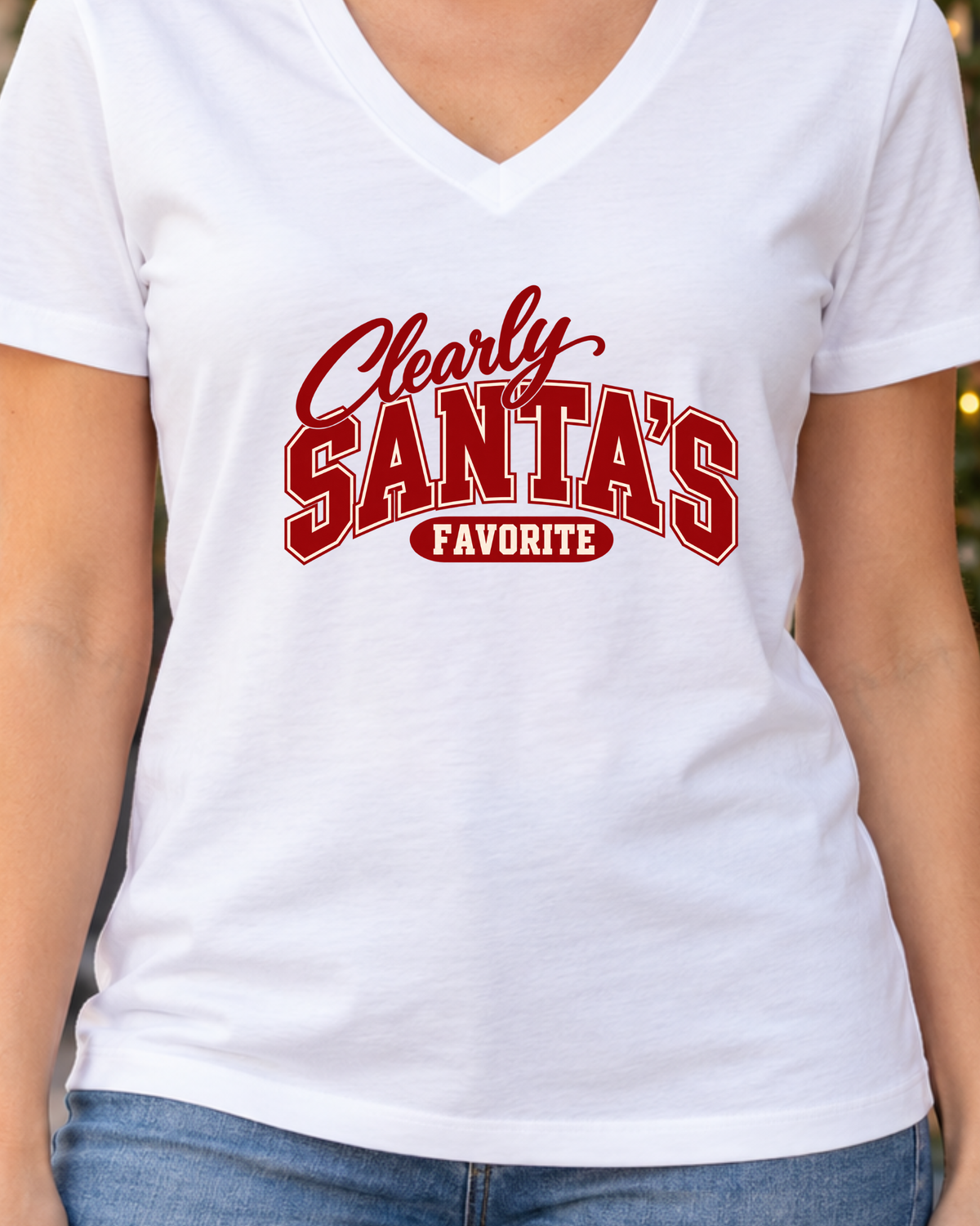 Clearly Santa’s Favorite V-Neck Shirt | Funny Christmas Tee