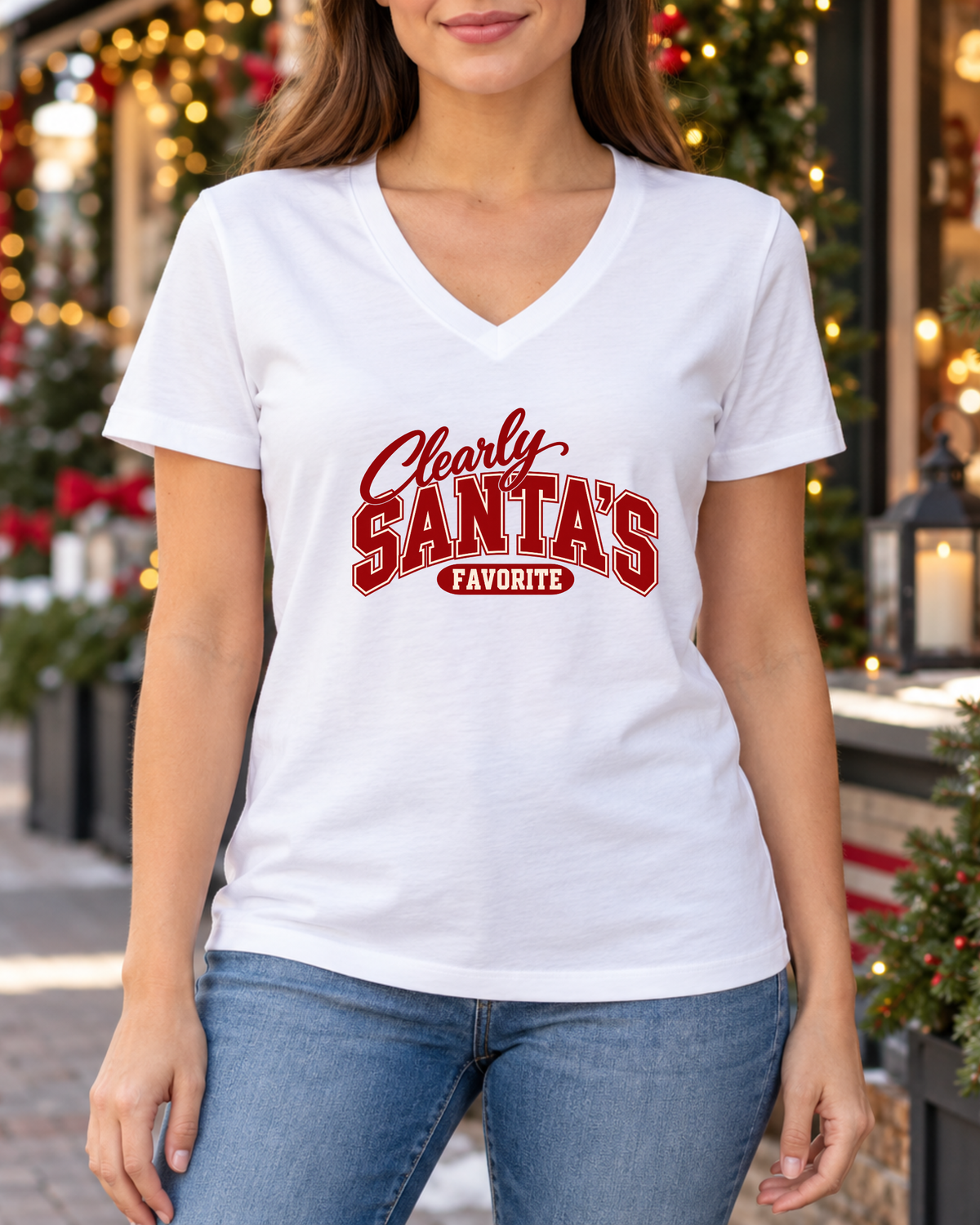 Clearly Santa’s Favorite V-Neck Shirt | Funny Christmas Tee