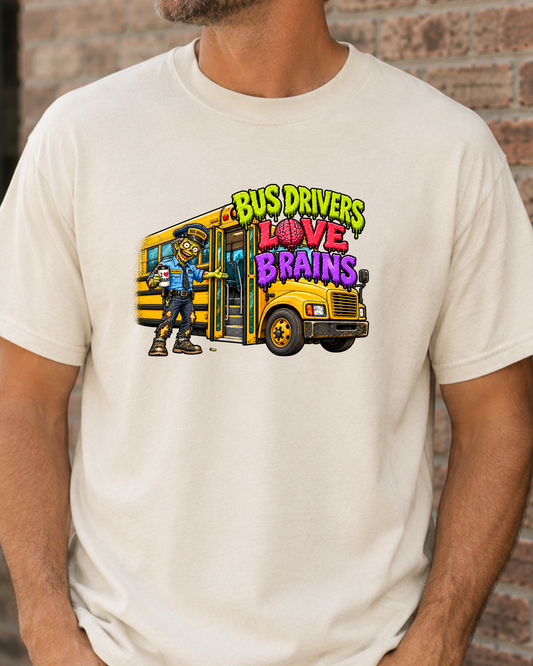 Zombie School Bus Driver Shirt | Funny Brains Halloween Tee