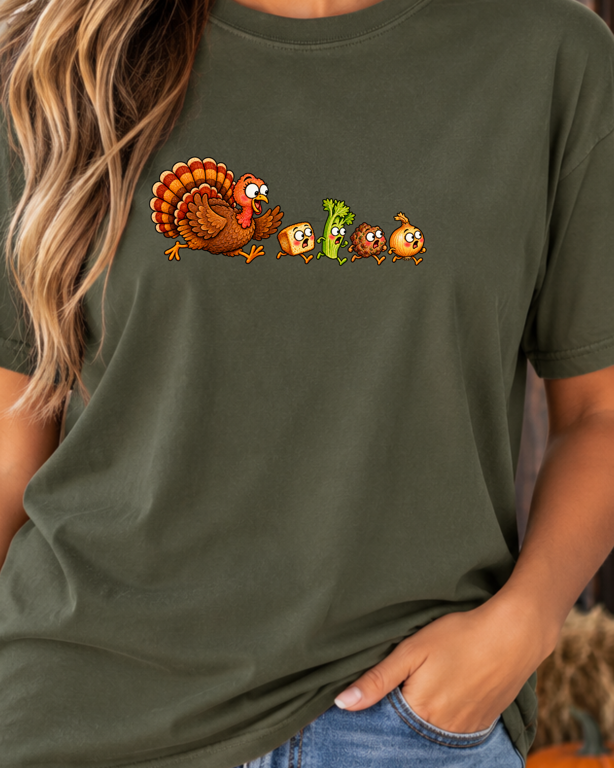Turkey Chasing Stuffing Thanksgiving Tee | Comfort Colors 1717