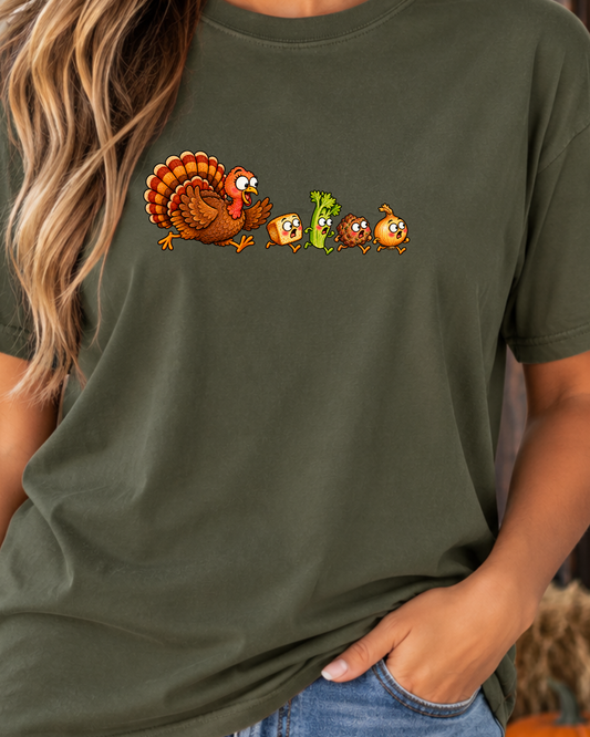 Turkey Chasing Stuffing Thanksgiving Tee | Comfort Colors 1717