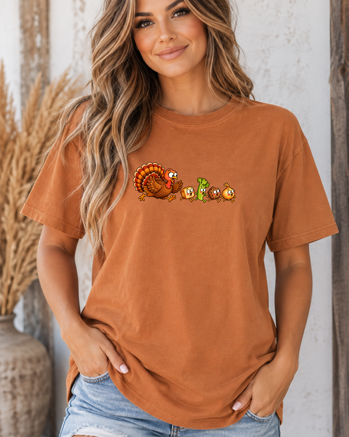 Turkey Chasing Stuffing Thanksgiving Tee | Comfort Colors 1717