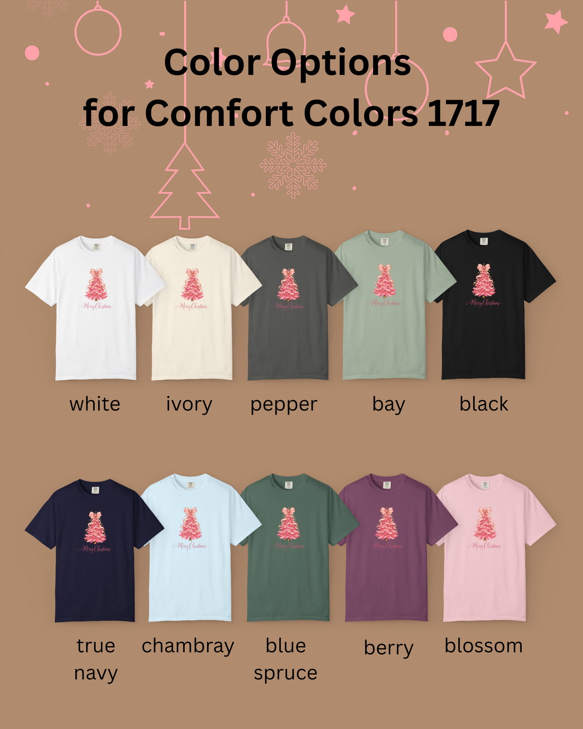 Pink Christmas Tree Graphic Tee | Merry Christmas Comfort Colors Shirt