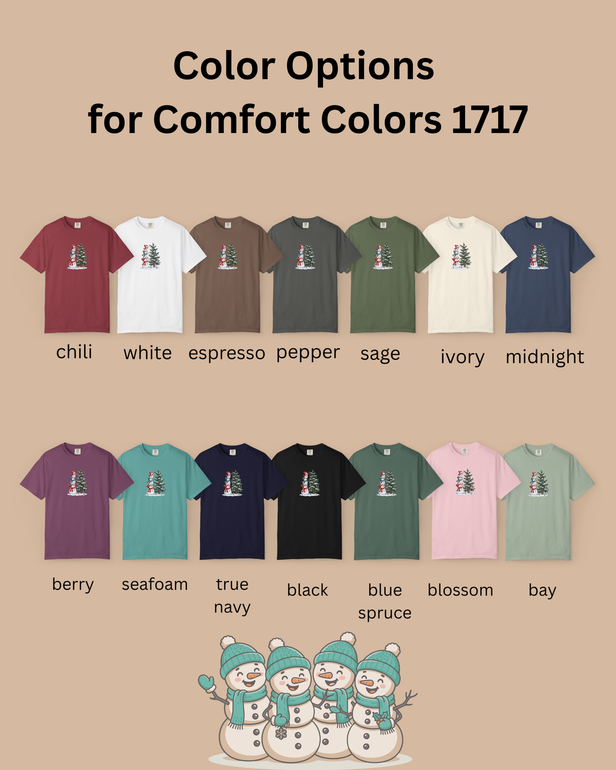 Snowmen Decorating Christmas Tree Graphic Tee | Cute Holiday Shirt