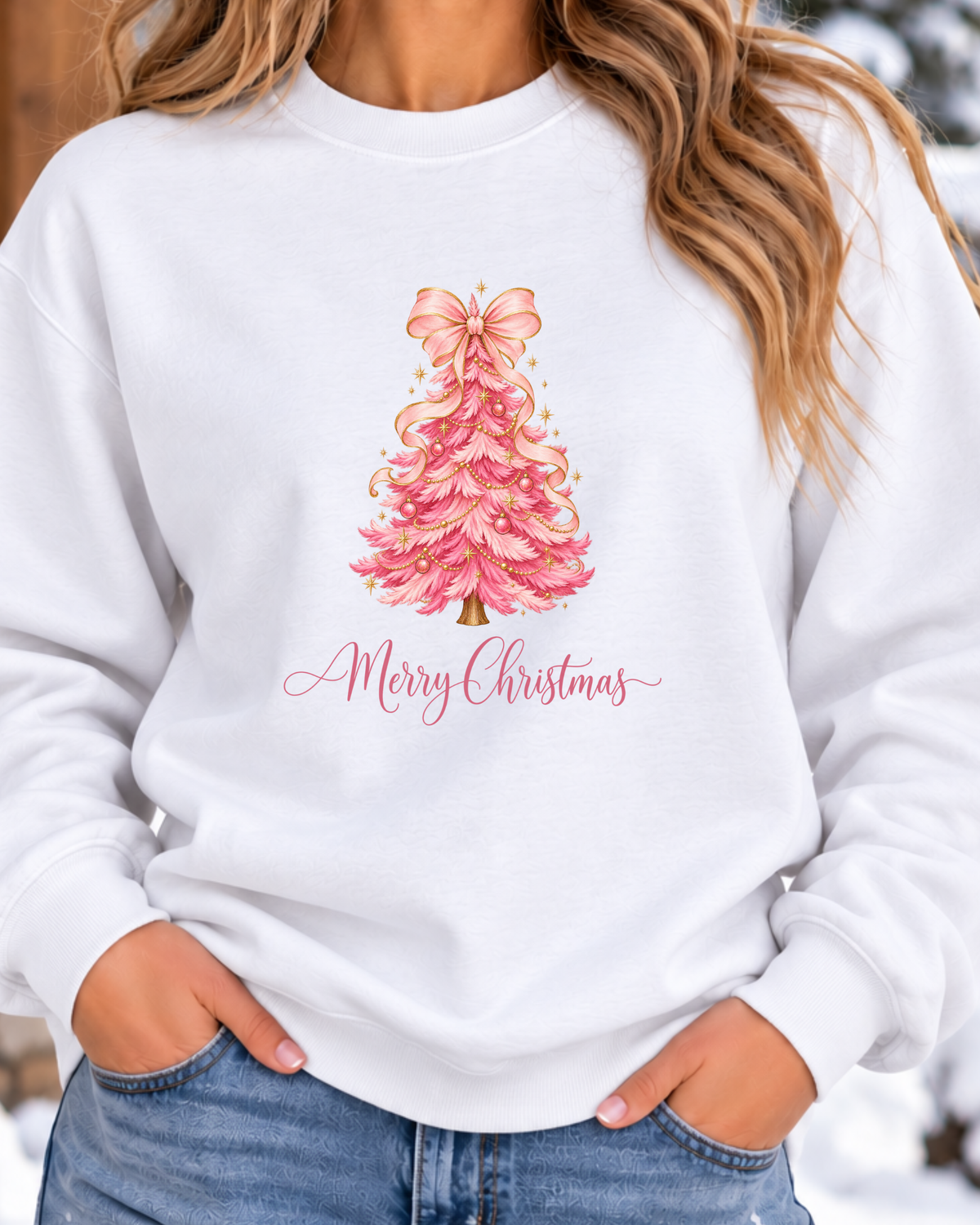 Pink Christmas Tree Sweatshirt | Merry Christmas Holiday Crewneck