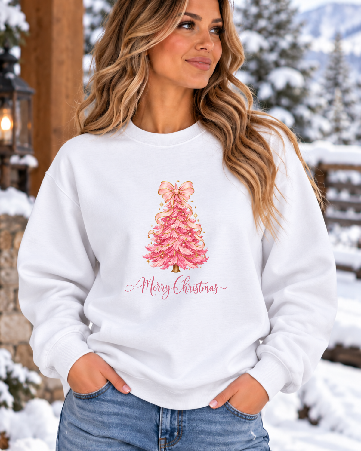 Pink Christmas Tree Sweatshirt | Merry Christmas Holiday Crewneck