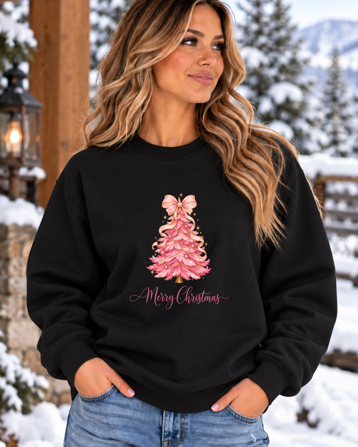 Pink Christmas Tree Sweatshirt | Merry Christmas Holiday Crewneck