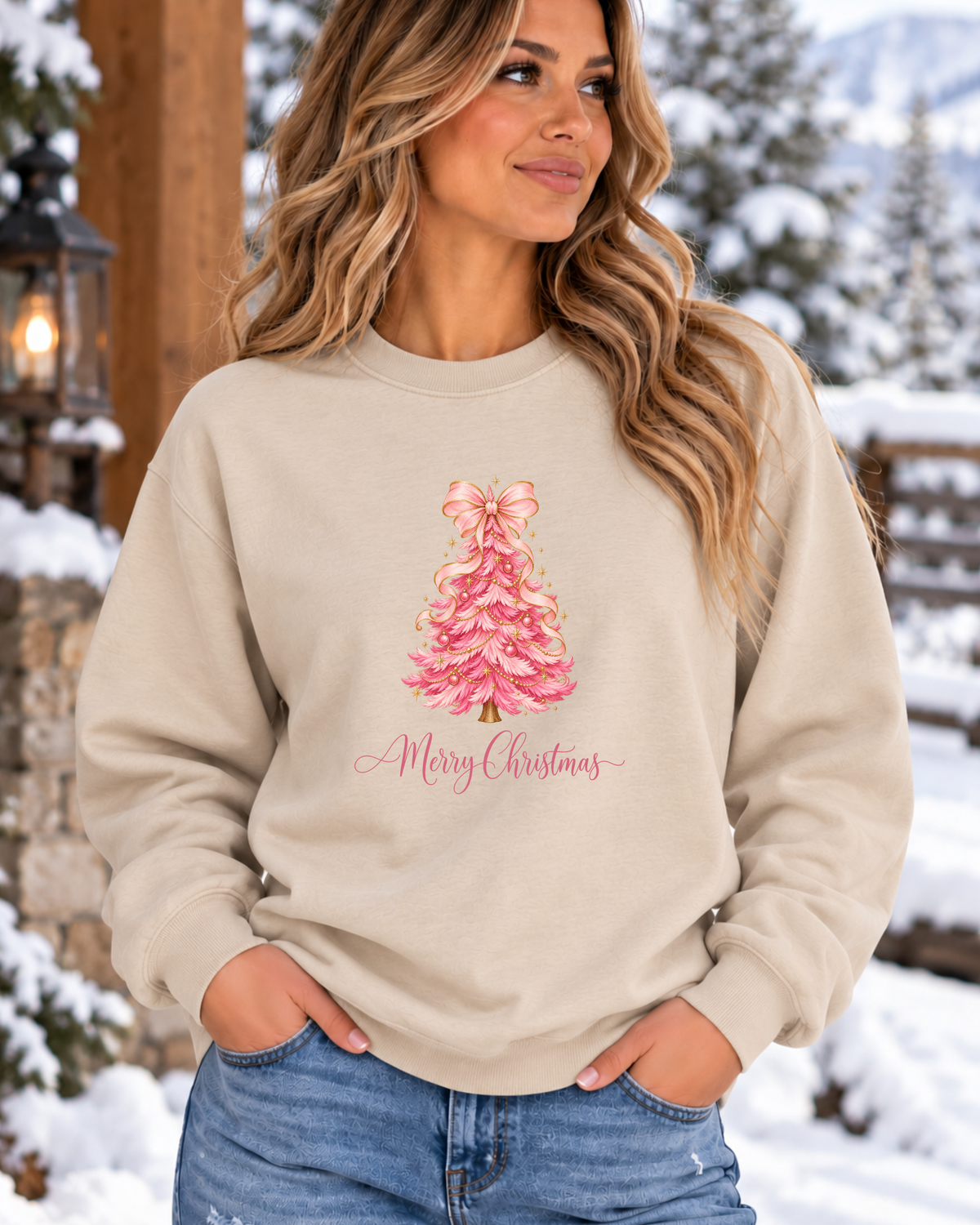 Pink Christmas Tree Sweatshirt | Merry Christmas Holiday Crewneck