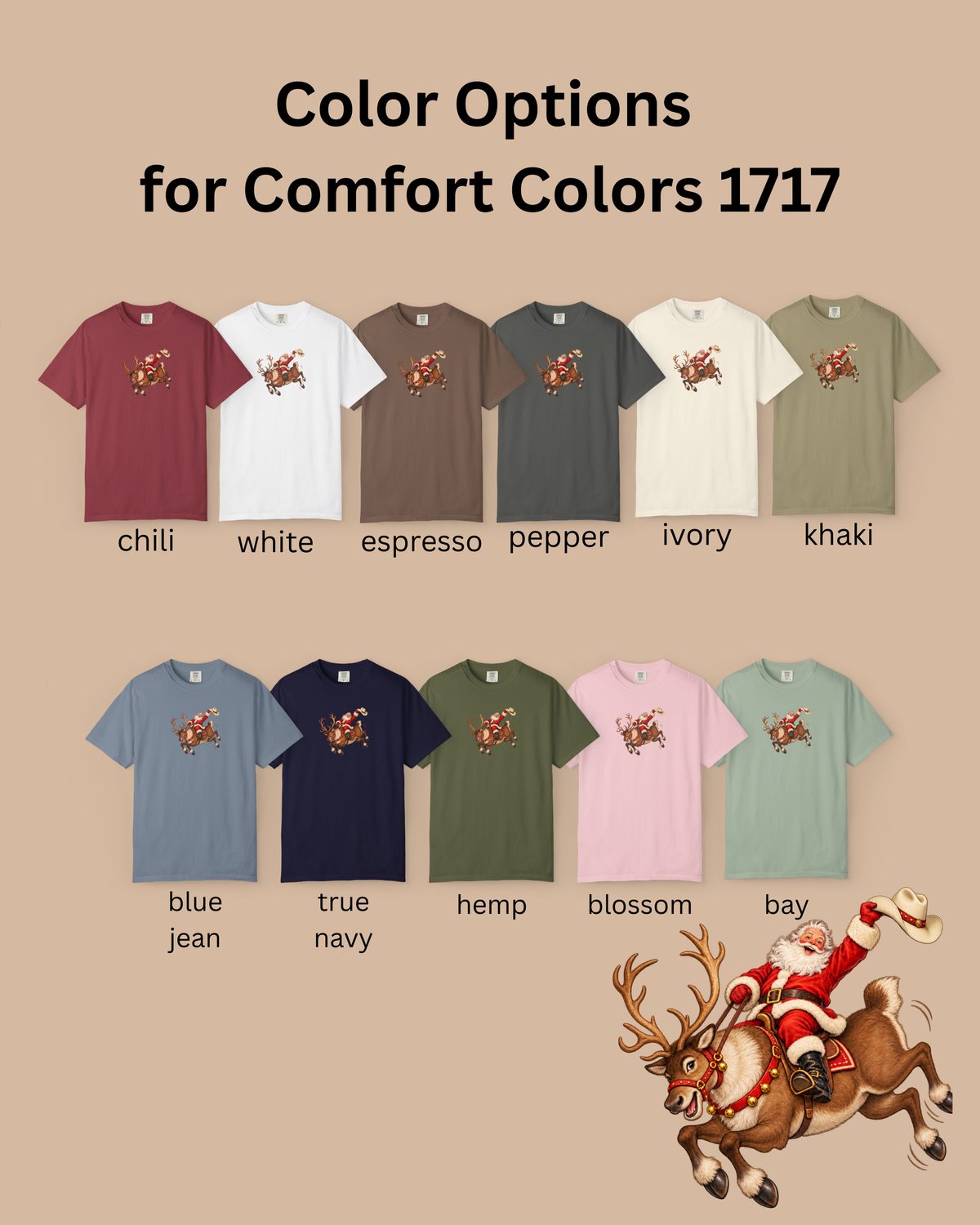 Santa Riding a Bucking Reindeer Graphic Tee | Western Christmas Shirt