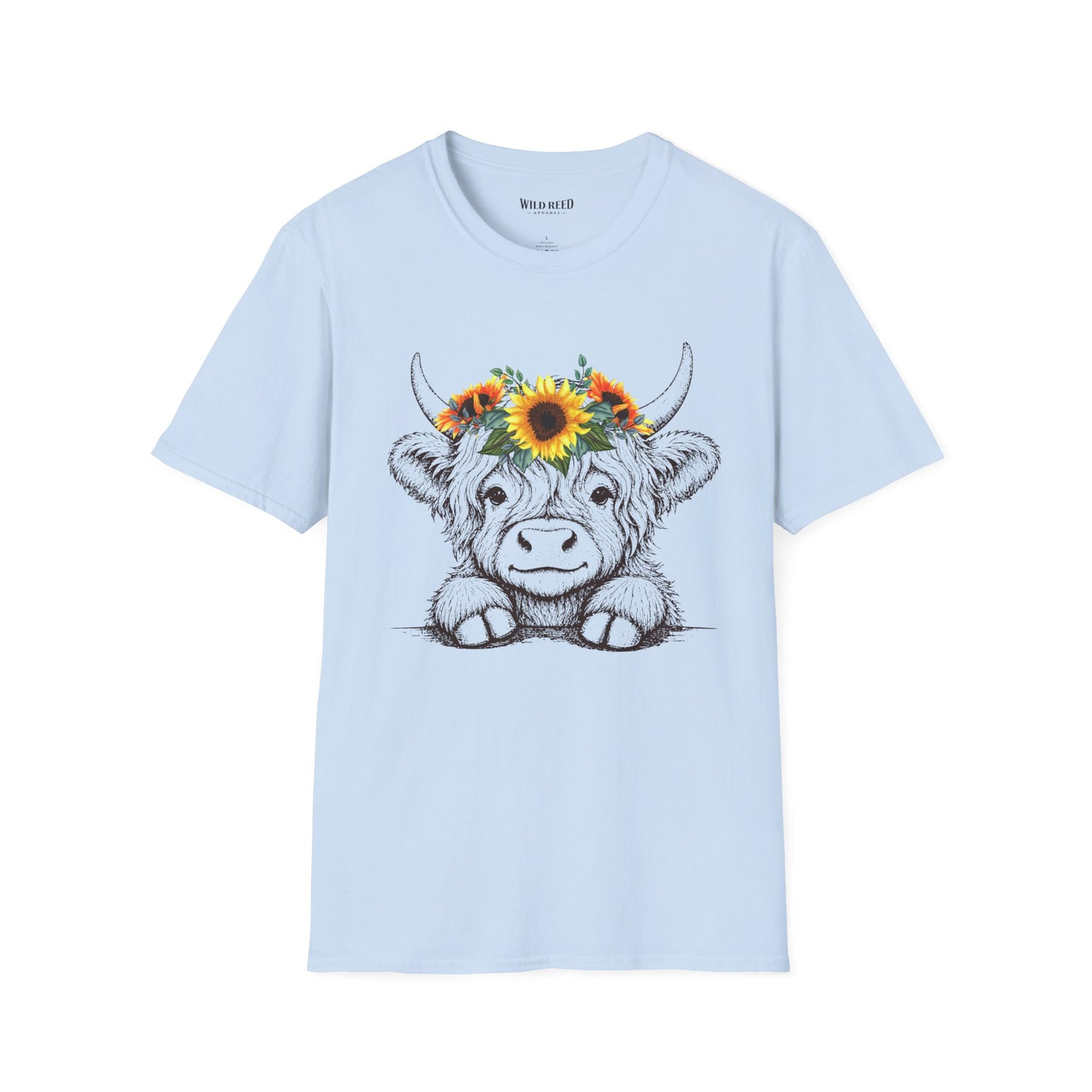 Highland Cow Sunflower Crown T-Shirt | Cute Floral Cow Graphic Tee | Farmhouse Western Shirt | Country Girl Gift