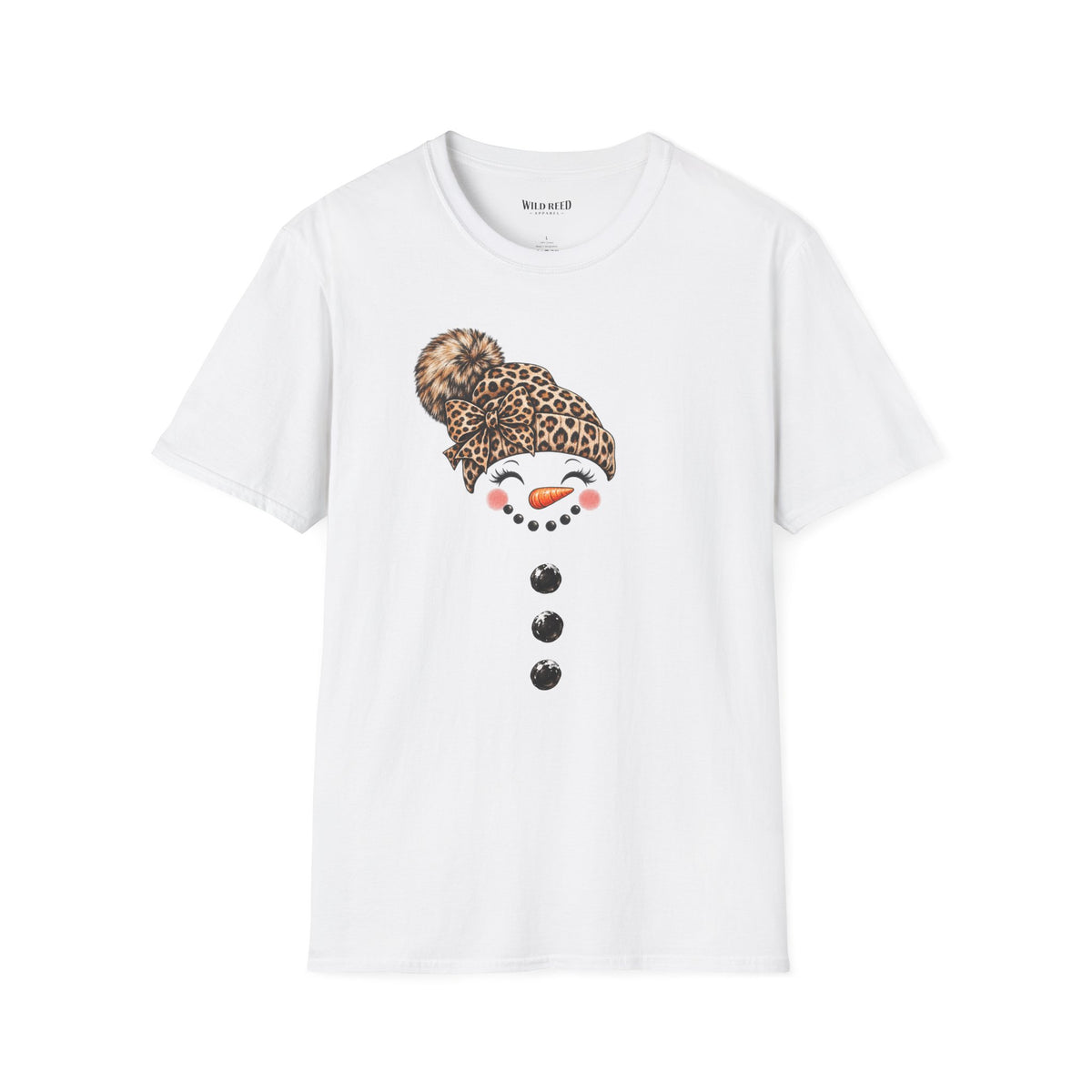 Leopard Print Snowwoman Face T-Shirt | Cute Christmas Graphic Tee
