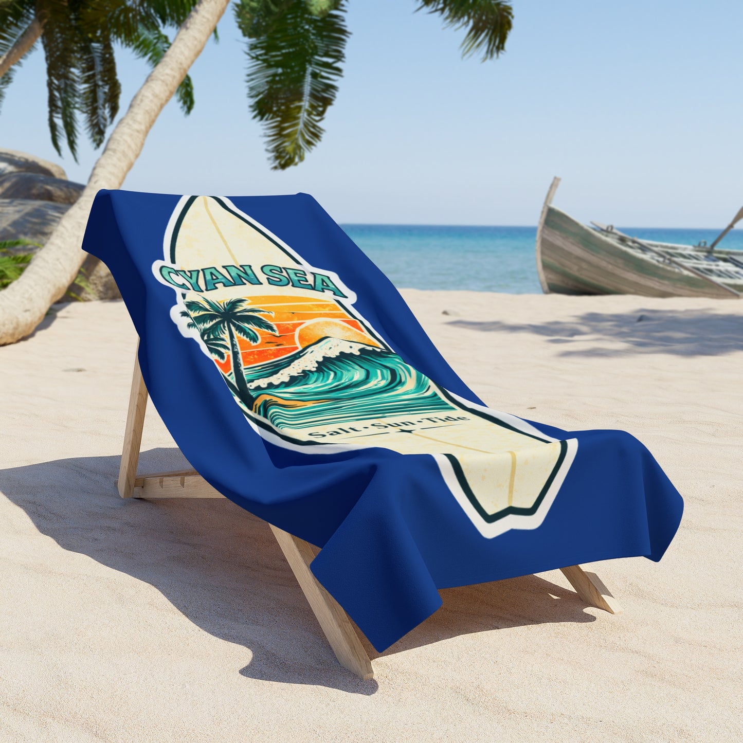 Cyan Sea Surfboard Beach Towel • Coastal Summer Towel • Ocean Inspired Beach & Pool Towel • Cyan Sea Collection
