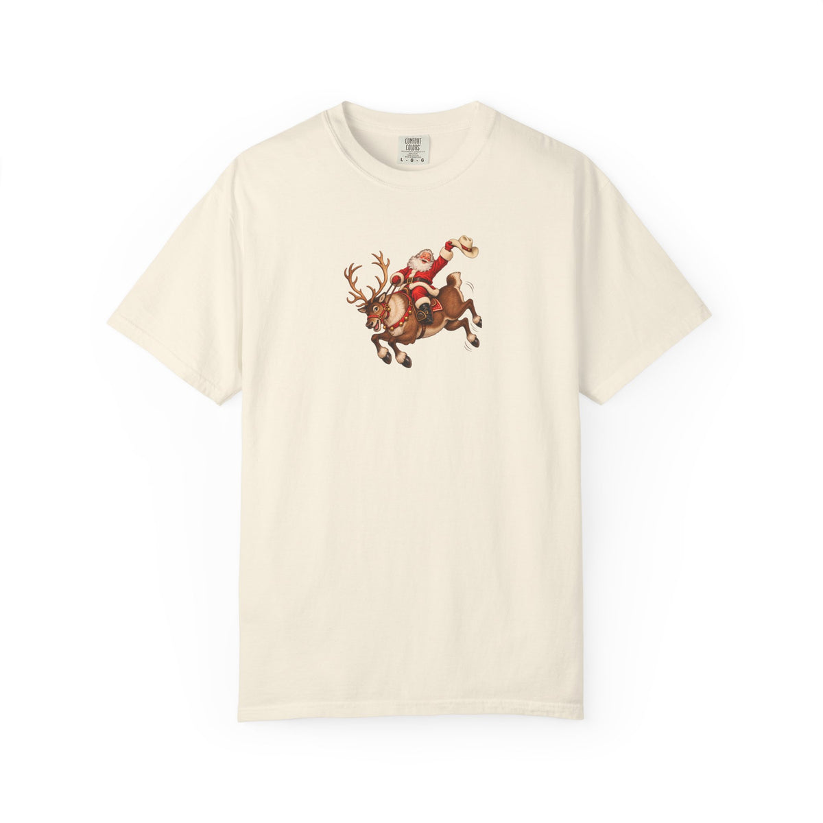 Santa Riding a Bucking Reindeer Graphic Tee | Western Christmas Shirt