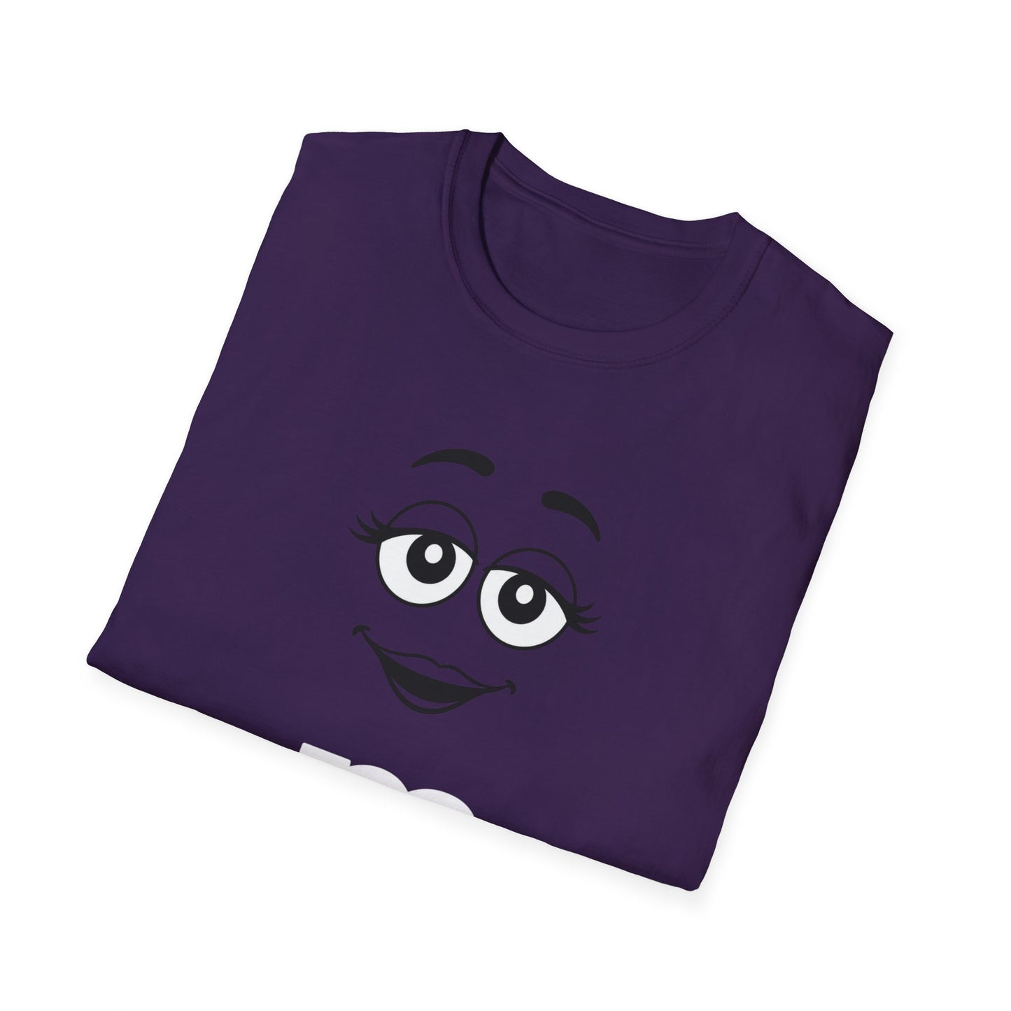 Purple Candy Character Graphic Tee | Funny Purple Candy Face Shirt | Retro Candy Lover T-Shirt