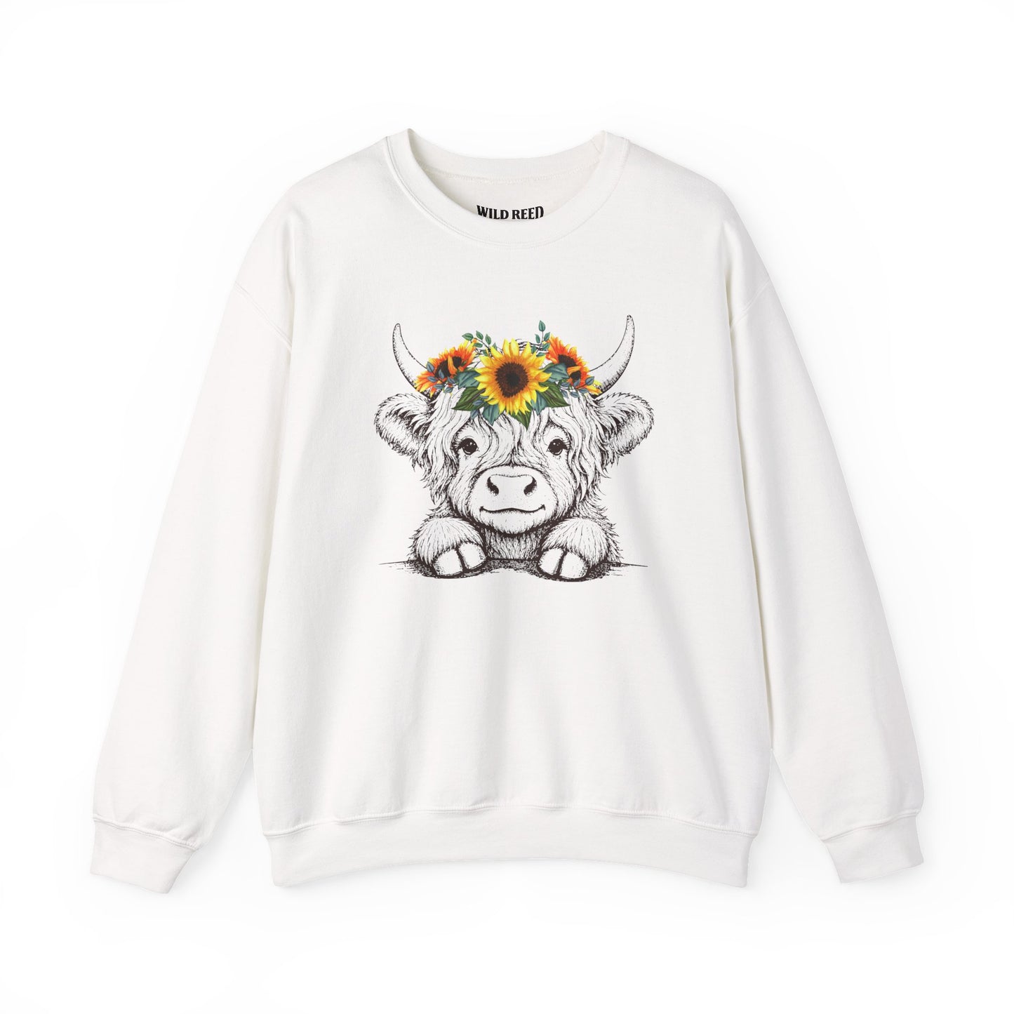Baby Highland Cow Sunflower Crown Graphic Tee | Cute Floral Cow Shirt | Wild Reed Apparel