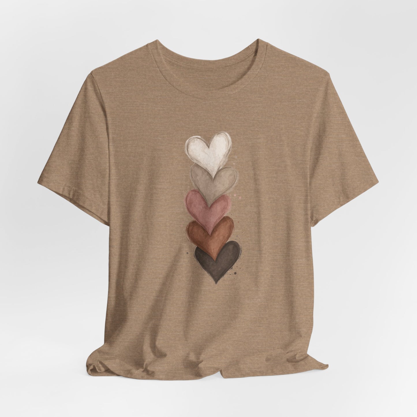 Neutral Bold Stacked Hearts Bella Canvas Tee • Minimal Heart Graphic Shirt • Soft Aesthetic Graphic Tee for Women