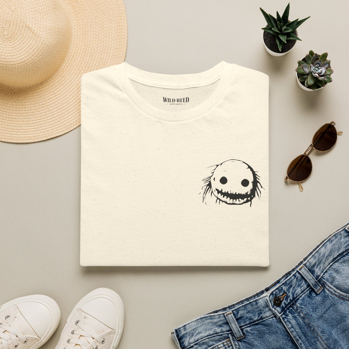 Wild Reed Apparel Creepy Monster Halloween Shirt | Vintage Horror Graphic Tee | Double-Sided Spooky Season T-Shirt