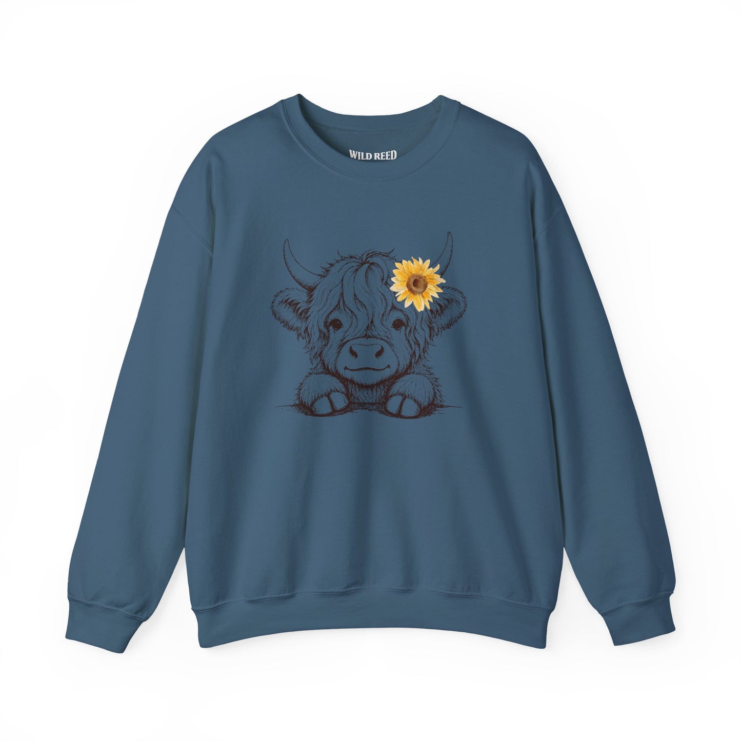Baby Highland Cow Sunflower Sweatshirt | Cute Country Crewneck | Gildan 18000 | Wild Reed Apparel