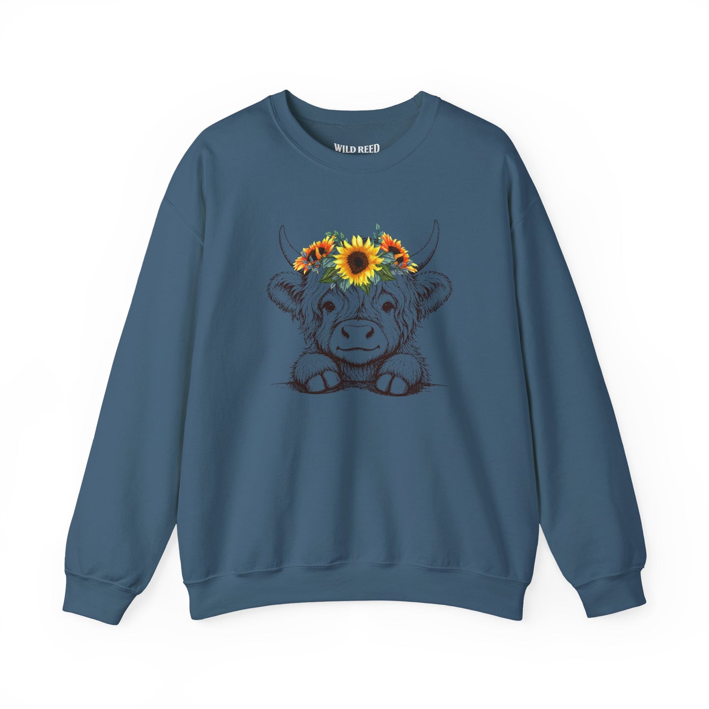 Baby Highland Cow Sunflower Crown Graphic Tee | Cute Floral Cow Shirt | Wild Reed Apparel