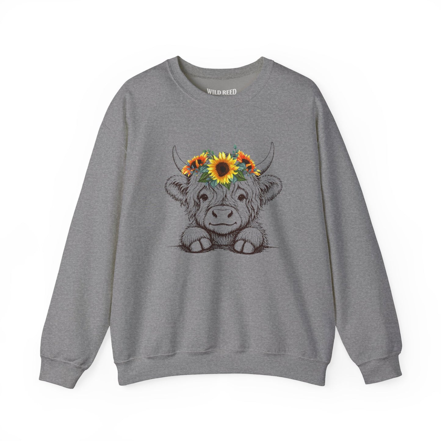Baby Highland Cow Sunflower Crown Graphic Tee | Cute Floral Cow Shirt | Wild Reed Apparel