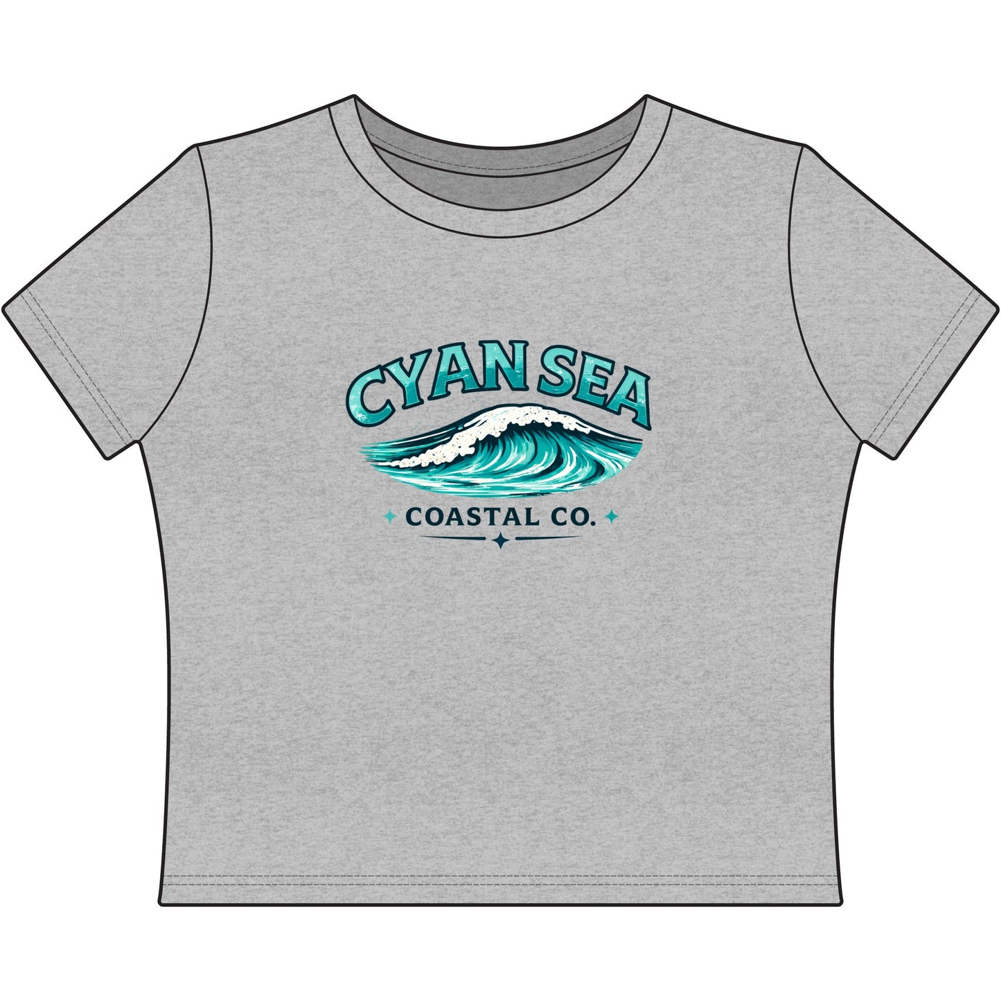 Cyan Sea Cropped Tee – Minimal Wave Logo