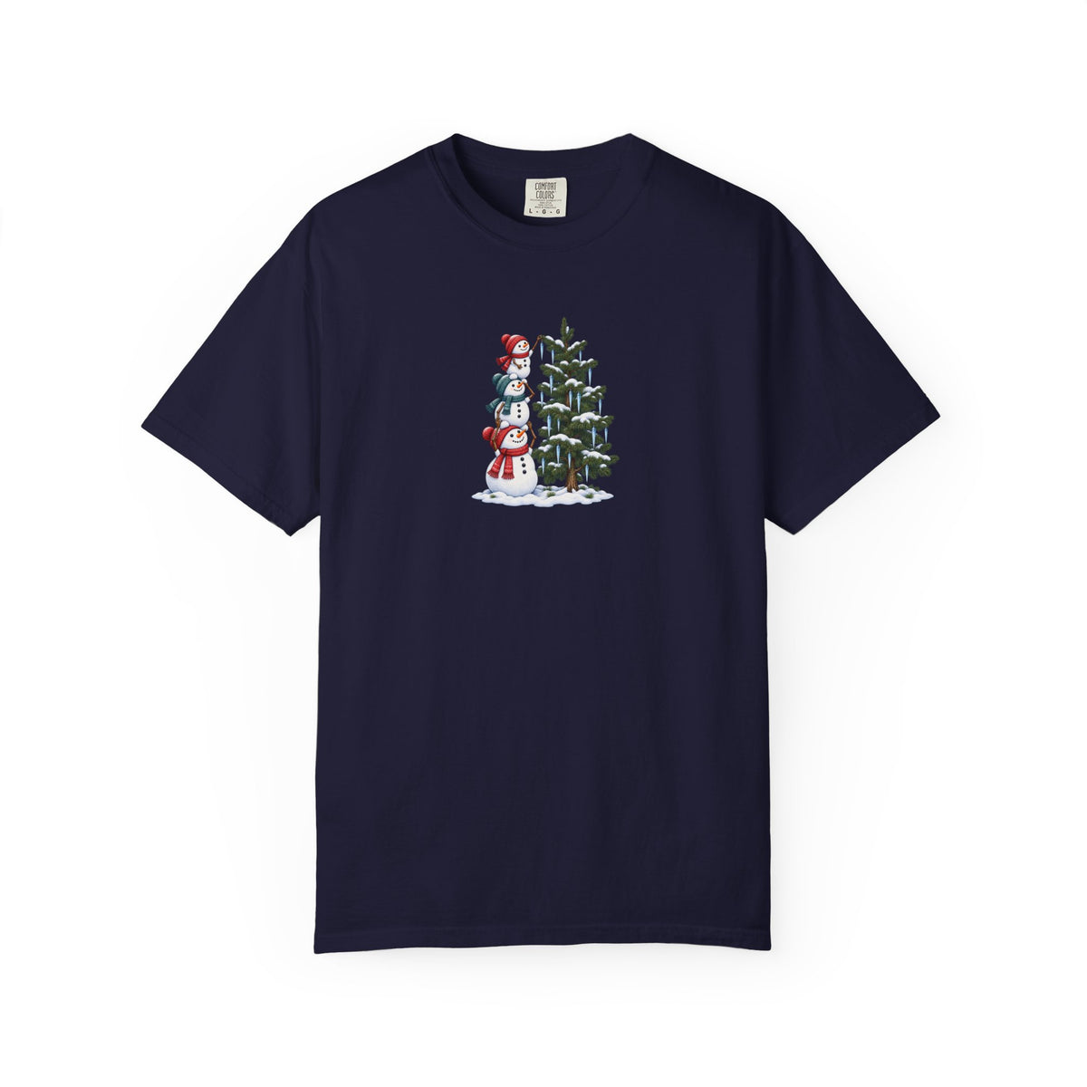 Snowmen Decorating Christmas Tree Graphic Tee | Cute Holiday Shirt