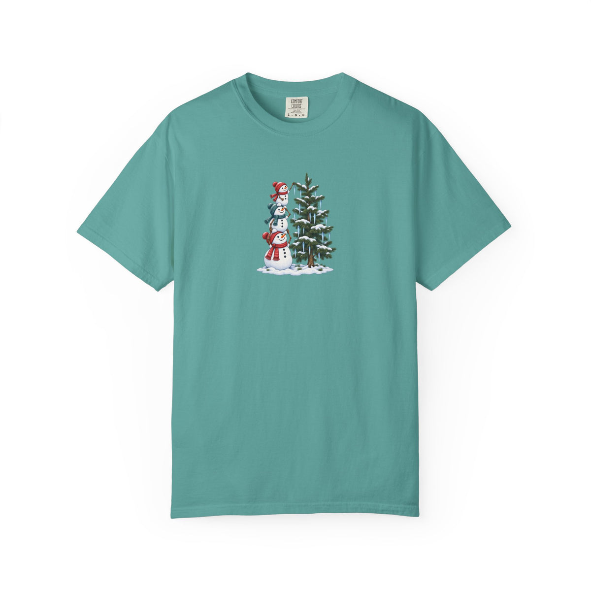 Snowmen Decorating Christmas Tree Graphic Tee | Cute Holiday Shirt
