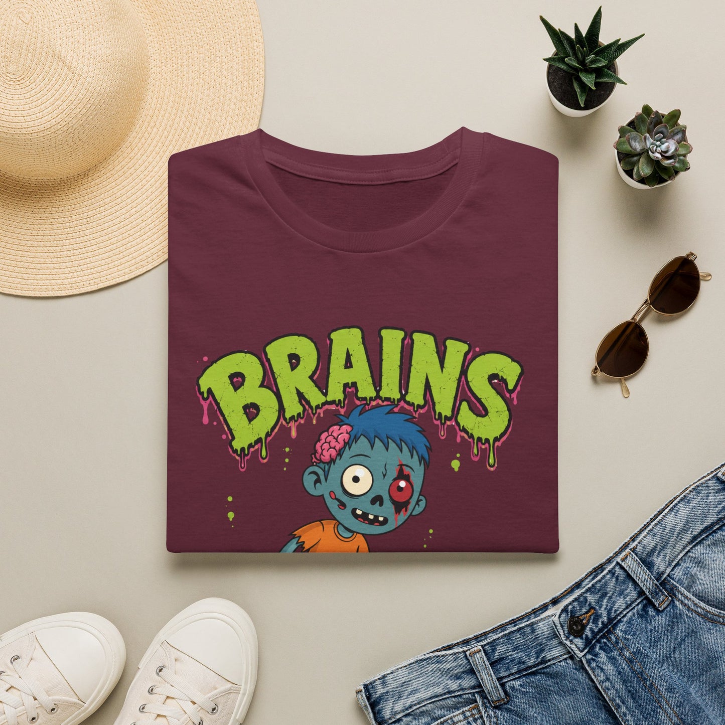 Brains Zombie Graphic Tee | Funny Halloween Shirt | Vintage Horror T-Shirt
