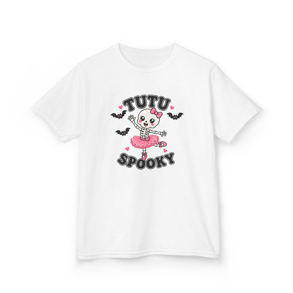 Tutu Spooky Kids Halloween T-Shirt | Cute Skeleton Ballerina Shirt | Girls Pink Halloween Tee