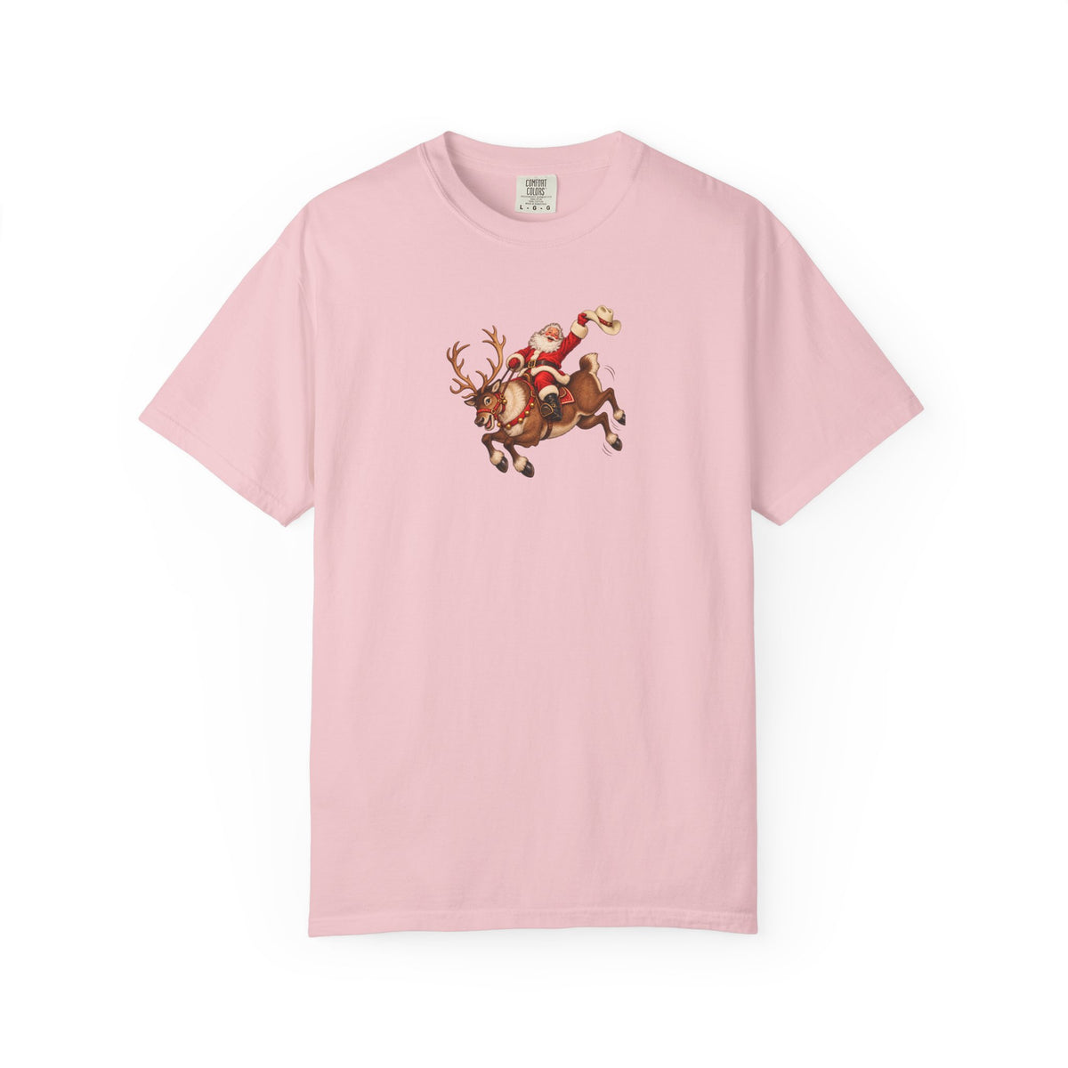 Santa Riding a Bucking Reindeer Graphic Tee | Western Christmas Shirt