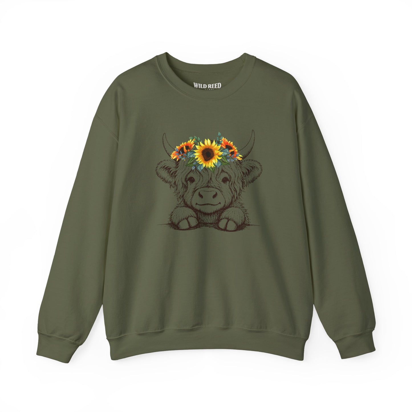 Baby Highland Cow Sunflower Crown Graphic Tee | Cute Floral Cow Shirt | Wild Reed Apparel
