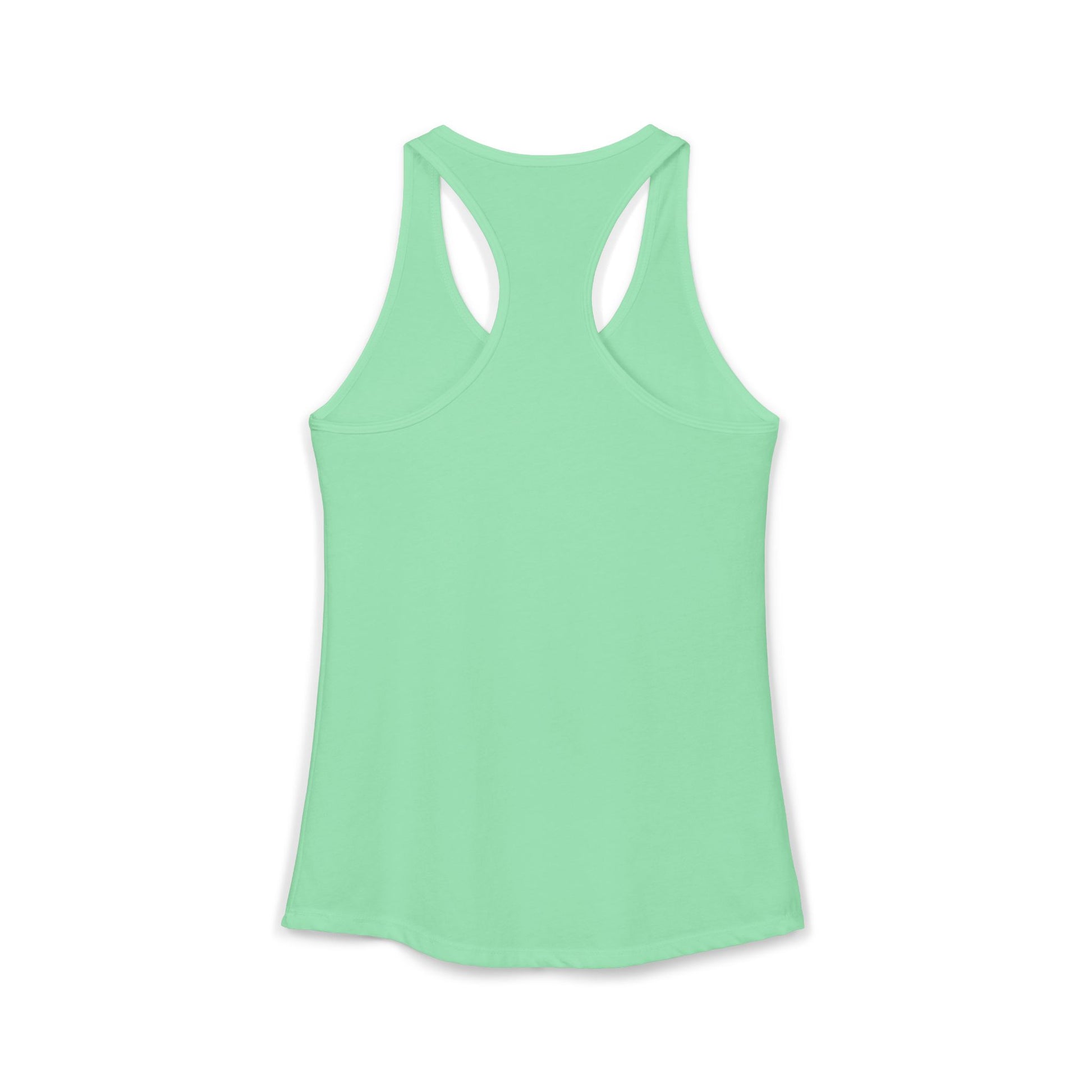 Back of mint green racerback tank top on a white background