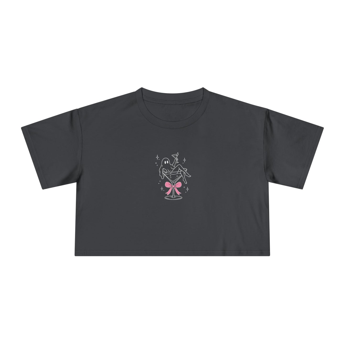 Martini Ghost Crop Tee – Cute Halloween Cocktail Graphic Shirt