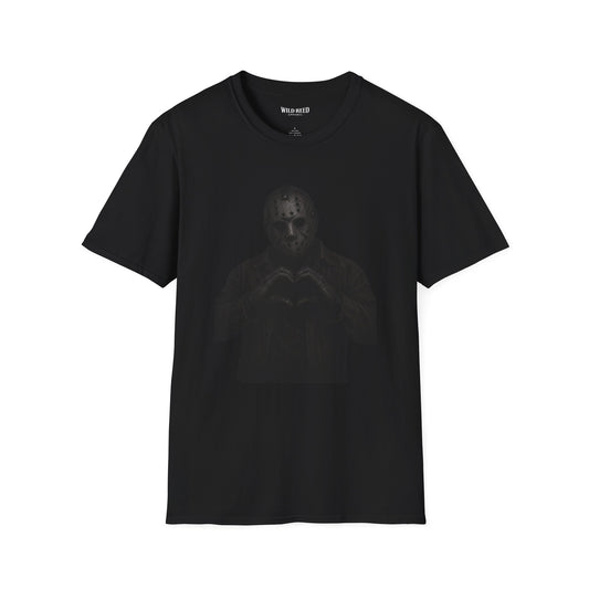 Masked Slasher Heart Hands Stealth Black-on-Black Graphic Tee