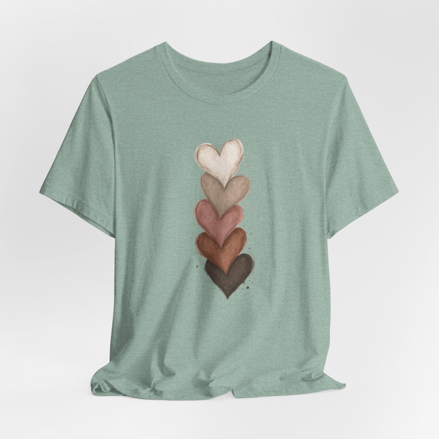 Neutral Bold Stacked Hearts Bella Canvas Tee • Minimal Heart Graphic Shirt • Soft Aesthetic Graphic Tee for Women