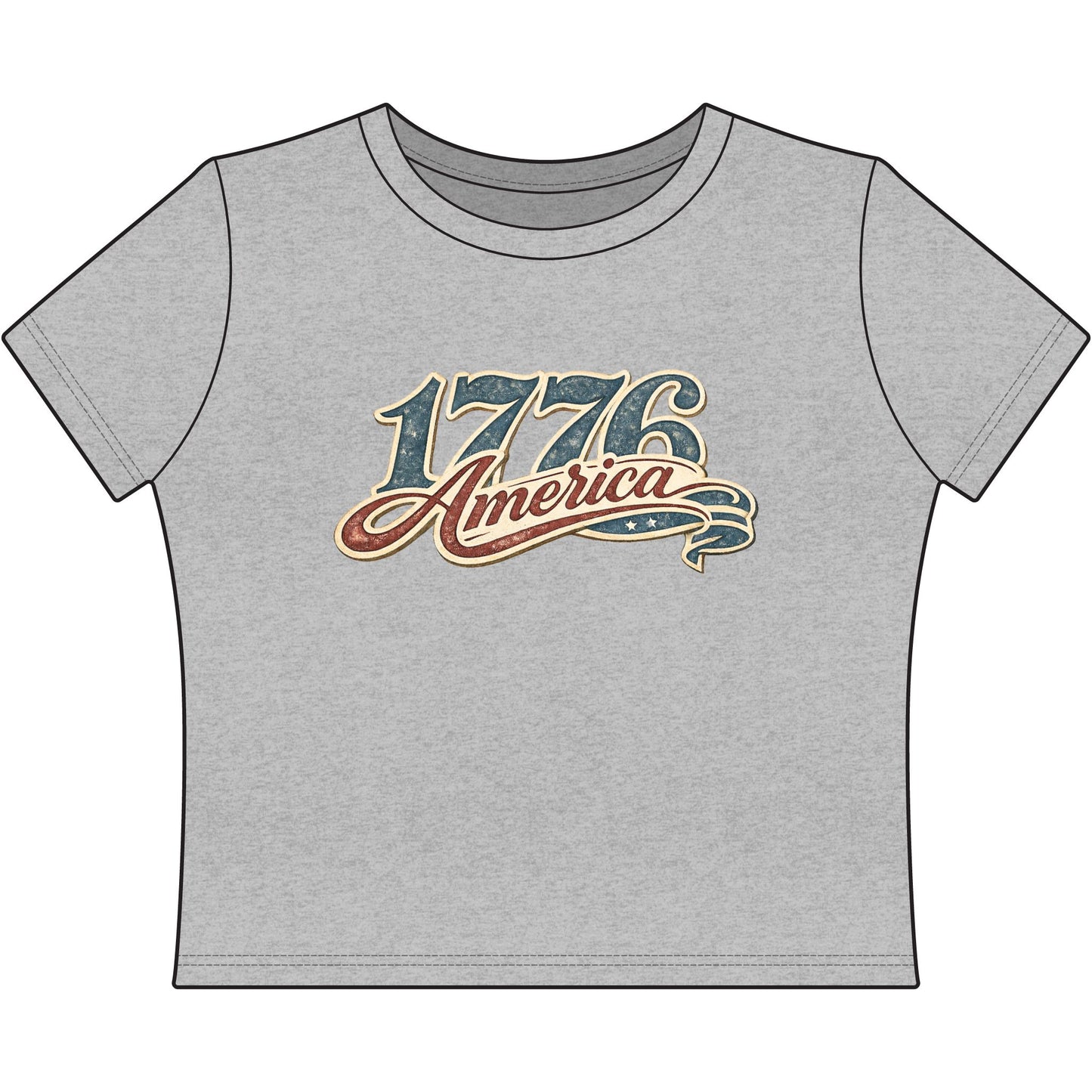 Retro America 1776 Fitted Crop Top • Vintage Patriotic Baby Tee • Americana Graphic Tee